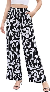 Women'S Summer Wide Leg Elastic High Waist Printed Boho Hippie Palazzo Pants - Picture 1 of 5
