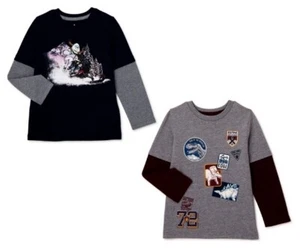 365 Kids/Garanimals Boys 2-Piece Long Sleeve Navy/Gray Graphic T-Shirts Size 8 - Picture 1 of 4