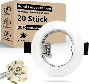 20X Cornice Faretti Da Incasso per Cartongesso Gu10,Foro 65Mm-68Mm,Portalampada - Foto 1 di 12