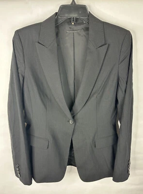 Blazer para mujer Elie Tahari 12 negro manga larga lana rayas un botón  Foto 1 de 4