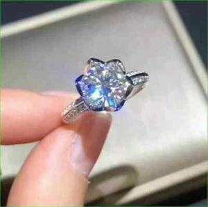 2.00Ct Round Cut Real Moissanite Women's Engagement Rings 14K White Gold Plated - Picture 1 of 7