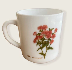 ARCOPAL Milk Glass Coffee Mug Floral Phlox drummondii Aster Amellus Vintage - Picture 1 of 5