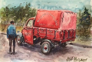 ORIGINAL Watercolor Painting Sketch "RedTruck" One-of-a-kind 11" X 7.1/2" - Picture 1 of 6