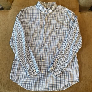 Vineyard Vines Shirt Men’s Large Classic Fit Tucker Blue Tattersall Plaid Check - Picture 1 of 15