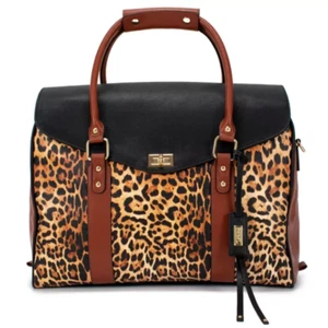 $200. Badgley Mischka Travel Tote Weekender Bag Brown Leopard Print Gold - Picture 1 of 9
