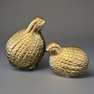 Vintage Brass Birds Quail Pheasant Partridge Figurines Paperweights Set Of 2 - Picture 1 of 13
