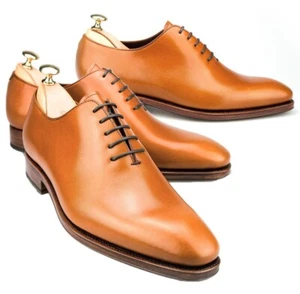 Handmade oxford whole-cut Shoes, Tan Dress Fashion Office Business Formal Shoes - Picture 1 of 7