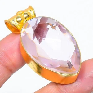 Ciondolo placcato oro gioiello in argento 925 con pietra preziosa kunzite... - Foto 1 di 3