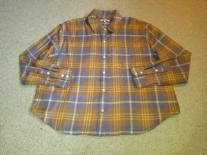 Womens Top-MADEWELL-blue/brown/yellow plaid 100% cotton flannel button-up-L - Picture 1 of 4