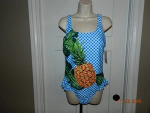Juicy Couture JC One Piece Swimsuit Blue checked pineapple  - Picture 1 of 4