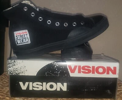  Vision Street Wear Men's canvas Hi Top Retro BLACK Skate Shoe Size US 9 NOS! - Image 1 of 4