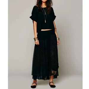 Free People Kristal Ruffle Dot Midi Skirt 8 Chiffon Layered Black Whimsigoth - Picture 1 of 19