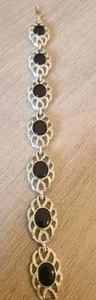 Vintage Sarah Coventry signiertes schwarzes Plexiglas silberfarbenes 7" Armband - Bild 1 von 7