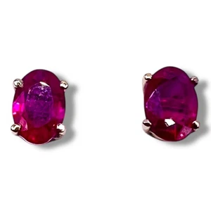 14k White Gold .89ct Natural Ruby Oval Stud Earrings LA1385 - Picture 1 of 11
