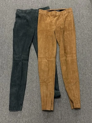 2 Pares de Pantalones Elie Tahari Mujer S Gris Oscuro Y Tostado Gamuza Cuero Leggings Foto 1 de 4