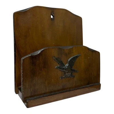 Vintage 1960s Giftwood Japan Wooden Wall Desk Letter Holder Mail Organizer Eagle - Image 1 of 4