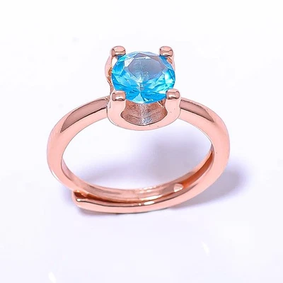 Anillo enchapado en oro rosa diseño antiguo zafiro azul (simulado) ajuste RC7379-3_3 Foto 1 de 4