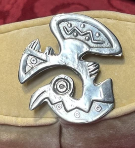 Vintage Handarbeit Sterlingsilber 900 peruanische Inka Statement Brosche Anstecknadel - Bild 1 von 8