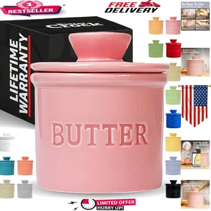 Elegant Pink Ceramic French Butter Crock with Airtight Seal - Keep Butter Soft - Picture 1 of 9