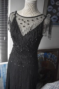 New Laura Ashley Black Silk Beaded Cocktail Dress with Detachable Collar Size 10 - Picture 1 of 12