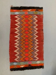 Vintage Turkish Mini Kilim 92x50 cm Wool Small Kelim Runner, shabby Chic - Picture 1 of 6