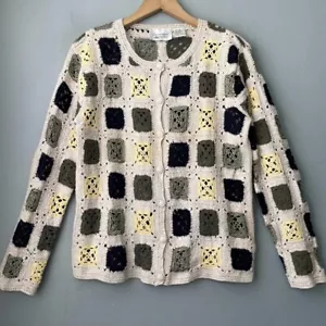 Cardigan Christopher & Banks taglia small all'uncinetto Granny Square maglia aperta cottage - Foto 1 di 9