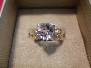 Rose de France Amethyst Plated YG & Stainless Steel Heart Solitaire Ring-Size 8 - Picture 1 of 7