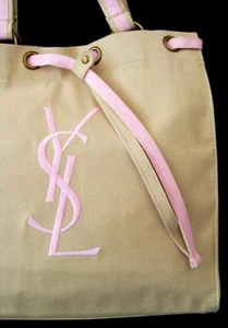 100%AUTHENTIC Exclusive RARE YSL Signature NUDE&PINK GYM~BEACH TRAVEL CANVAS BAG - Picture 1 of 9