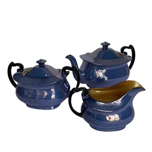 Art Deco Lusterware Phoenix China Blue Peach Tea Set Czecho Slovakia 3 Pieces - Picture 1 of 19