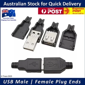 USB A Male / Female Plug Ends Connector - Solder Type for DIY Cable Repair - Picture 1 of 3