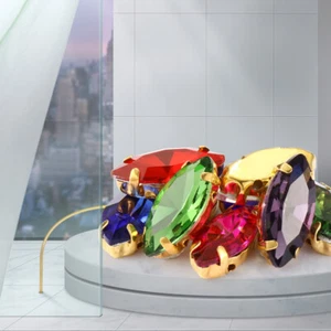 Occhio Rugby Forma Cucito su Oro Flatback Cristallo Vetro Strass Artiglio Perline - Foto 1 di 25