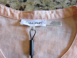 Calvin Klein Bluse Größe XL Farbe hellorange Knopfleiste V-Ausschnitt Neu mit Etikett 55% Leinen 45 - Bild 1 von 4
