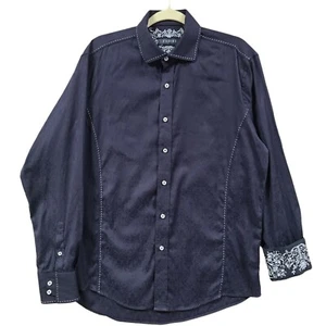 ZAGIRI Hemd Herren große Knopfleiste Jacquard blau bestickt Flip Manschette Blumen - Bild 1 von 13