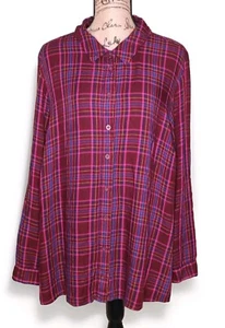 Lane Bryant -Burgundy Soft Flannel Tunic w/Roll Tab Sleeves - Women's Size 26/28 - Picture 1 of 3