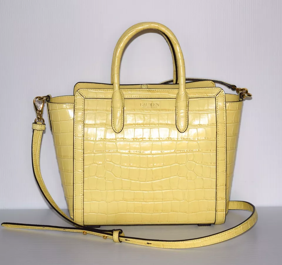 Lauren Ralph Lauren Tyler Embossed Croc Leather Yellow Handbag/Crossbody