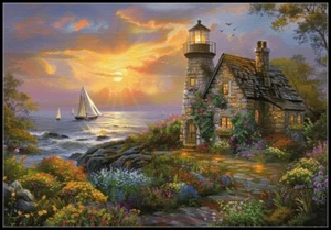 Charming Lighthouse Chart Counted Cross Stitch Patterns Needlework DIY DMC Color - Picture 1 of 2
