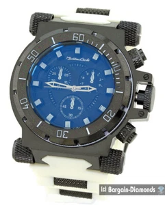 Große schwere schwarze Clubbing Erfolg schwarze Herrenuhr/Lünette weißes Armband 9,75" Armband - Bild 1 von 4