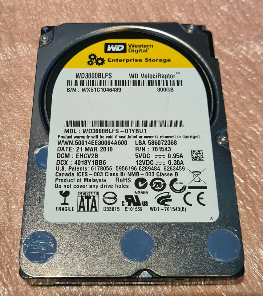 WESTERN DIGITAL VELOCIRAPTOR 300GB 10K 2.5" 16MB SATA HDD - WD3000BLFS - Image 1 of 1