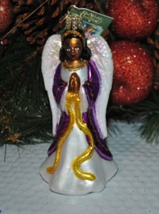 NUOVO Vecchio Mondo Natale Kecia-Grande Gioia Ornamento Vetro Angelo Afroamericano 6" - Foto 1 di 3