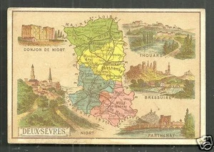 Landkarte Karte Deux-Sèvres Thouars Parthenay Niort Frankreich 1890er Jahre - Bild 1 von 1