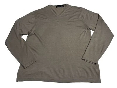 Mens XL 33 Gauge Cashmere Nieman Marcus 100% Cashmere Tan VNeck Preppy Luxury  - Image 1 of 4