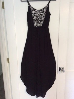 Vestido Largo Mossimo Negro Forrado XS Correas de Espagueti Espalda Redonda Dobladillo Festoneado Midi Foto 1 de 4