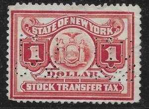 USA REVENUE STOCK TRANSFER TAX N.Y. 1$.USED PERFIN VF - Picture 1 of 2
