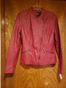 Tart Collections  Vegan Leather Asymetric Zip Jacket M Deep Red - Picture 1 of 6