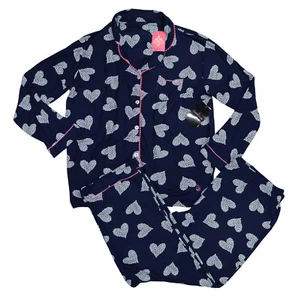 Cuddl Duds 2-Piece Hearts Print Button Front Top & Pants Pajama Set M NWT Navy - Picture 1 of 3