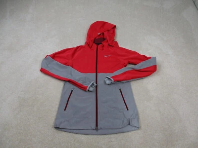 Chaqueta Nike Mujer Extra Pequeña Gris Rojo Escudo Flash Con Capucha Correr Reflectante 3m Foto 1 de 4