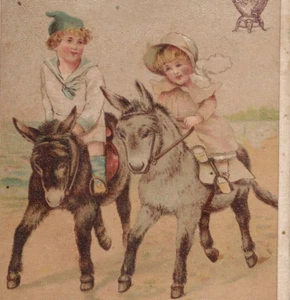 1880er Dilworth's Kaffee Kinder reiten Esel Strand viktorianische Sammelkarte - Bild 1 von 4