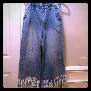 PILCRO ULTRA HIGH RISE WIDE LEG JEANS BOHO GAUCHO CROPPED TROUSER TIE DYE - Picture 1 of 12