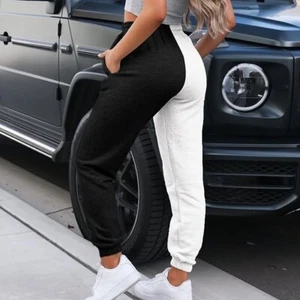 Meladyan Women's Elastic High Waist Joggers Color Block Sweatpants w/ Pockets M - Picture 1 of 21