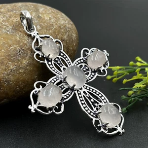 Colgante de joyería hecha a mano de piedras preciosas de cuarzo rosa natural ... - Imagen 1 de 4